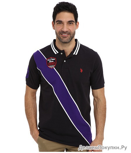 U.S. POLO ASSN. Diagonal Stripes Short Sleeve Pique Polo