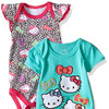 Hello Kitty Baby Girls' 2 Pack Bodysuit with Allover Animal Print
