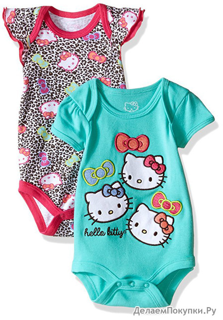 Hello Kitty Baby Girls' 2 Pack Bodysuit with Allover Animal Print