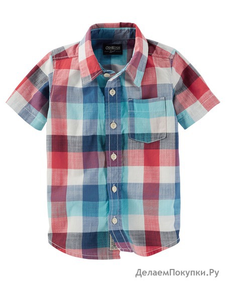 Plaid Button-Front Poplin Shirt