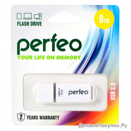 8Gb Perfeo C01 White USB 2.0 (PF-C01W008)