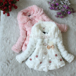 Metee Dresses Baby Girls Outwear Faux Fur Jacket Lace Flower Warm Coat
