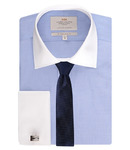 MEN'S BLUE END-ON-END SLIM FIT SHIRT WITH WHITE COLLAR & CUFF - DOUBLE CUFF