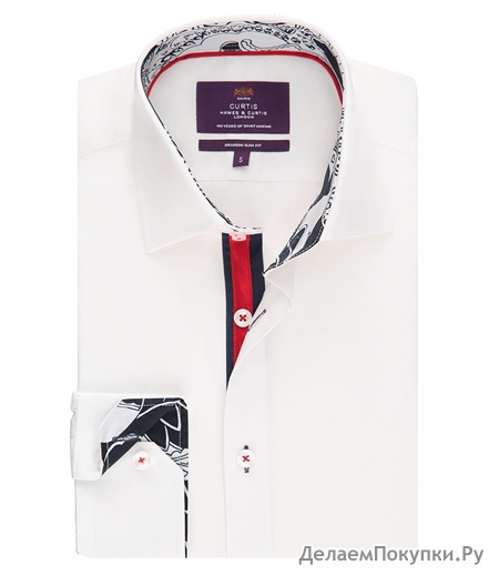 CURTIS WHITE SLIM FIT SHIRT WITH CONTRAST DETAIL - SINGLE CUFF