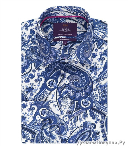 MEN'S CURTIS BLUE & WHITE PAISLEY SLIM FIT SHIRT - SINGLE CUFF