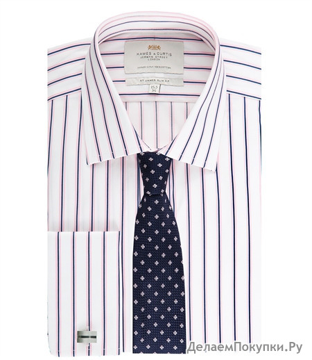 MEN'S WHITE & PINK MULTI STRIPE SLIM FIT SHIRT - DOUBLE CUFF