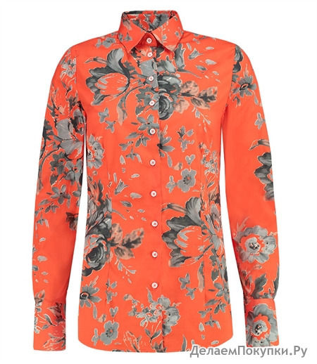 WOMEN'S ORANGE FLORAL FITTED SHIRT - SINGLE CUFF