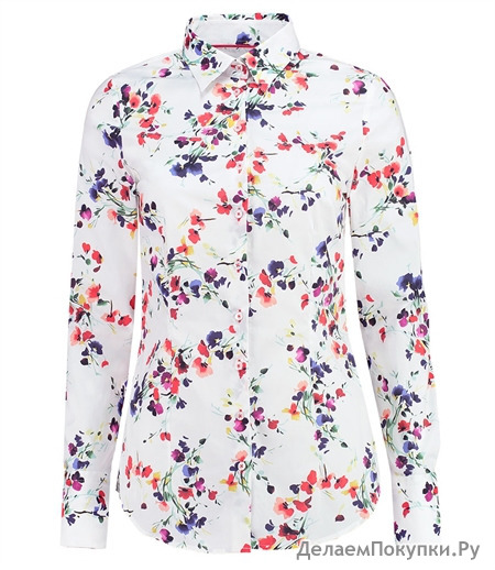 WOMEN'S WHITE & RED FLORAL FITTED SHIRT - SINGLE CUFF