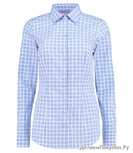 WOMEN'S BLUE & WHITE MEDIUM CHECK FITTED SHIRT - SINGLE CUFF