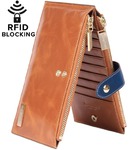Borgasets RFID Blocking Women's Genuine Leather Zipper Wallet Card Case Purse