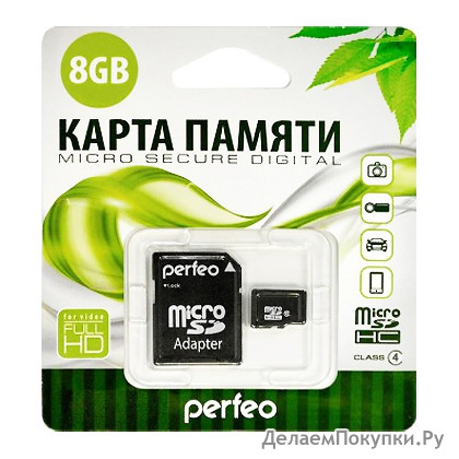   Micro SDHC 8Gb Perfeo Class 4 +  SD (PF8GMCSH4A)