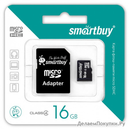   Micro SDHC 16Gb SmartBuy Class 4 +  SD (SB16GBSDCL4-01)