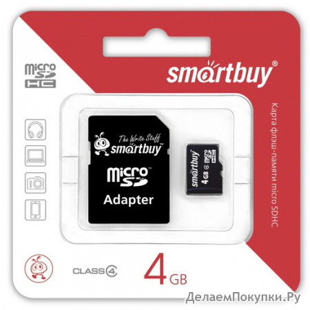   Micro SDHC 4Gb SmartBuy Class 4 +  SD (SB4GBSDCL4-01)