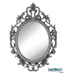 MONOINSIDE Small Decorative Framed Oval Wall Mounted Mirror, Classic Vintage Baroque Design, 15" x 10.5", Plastic, Ornate Gray Finish