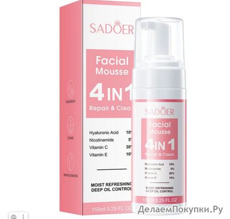  -   SADOER Facial Mousse 4 in 1 Repair & Clean, 150 :